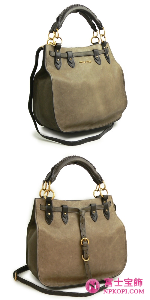 ミュウミュウ MIUMIU ハンドバッグ/ショルダーバッグ 2WAY ストラップ付き レザー グレイッシュブラウン RR1783 NAPPA AVIATOR ARGILLA